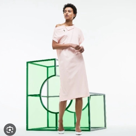 Lacoste Live! FASHION SHOW ASYMMETRICAL PIQUÉ POLO DRESS IN LIGHT PINK - Picture 1 of 11